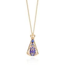 Colar banhado ouro 3x 24k 18k e 22k feminino elo português pingente nossa senhora aparecida cravejado pedra azul e zircônias 532517