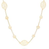 Colar banhado ouro 3x 24k 18k e 22k feminino longo maxi flores folhas e rosas vazadas rommanel 80 cm 531289 Colar banhado ouro 3x 24k 18k e 22k feminino longo maxi flores folhas e rosas vazadas rommanel 80 cm 531289