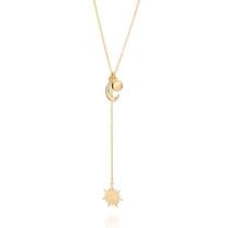 Colar banhado ouro 3x 24k 18k e 22k feminino sol e lua gravata rommanel raios solares 532485 Colar banhado ouro 3x 24k 18k e 22k feminino sol e lua gravata rommanel raios solares 532485