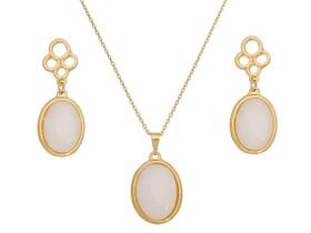 Colar Banho Ouro 18K Pedra Natural Quartzo Branco