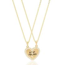 Colar Best Friends Com Strass Folheado A Ouro 18K