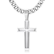 Colar Besteel Cruz de Prata 925 Corrente Cubana 5mm 56cm