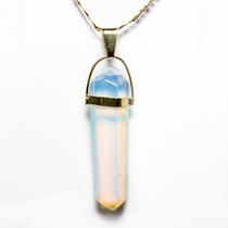 Colar Bi Terminado Pedra da Lua ou Opalina Envolto Dourado