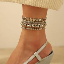 Colar BJR Alloy Bead para mulheres, corrente geométrica de tornozelo em camadas