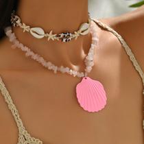 Colar BJR com pingente de concha exagerada inspirado no oceano para mulheres