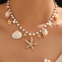 Colar BJR Shell Imitation Pearl Chain Starfish Scallop