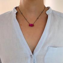 Colar Black Oval Pink Cravejado Colar Black Oval Pink Cravejado