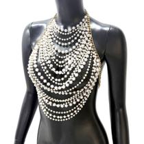 Colar Body Chain de pérolas de várias camadas para mulheres