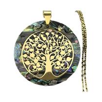 Colar Boho De Aço Inoxidável Com Corrente, Árvore Da Vida Dourada, Concha De Abalone E Madrepérola