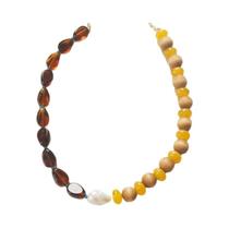 Colar Boho Multicolorido Para Mulheres Com Pedras Naturais Vintage E Pingente De Pérola Barroca,