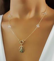 Colar Bola Cristal com Nossa Senhora Aparecida Banhado a Ouro