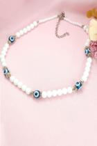 Colar Bolas Brancas Olho Grego