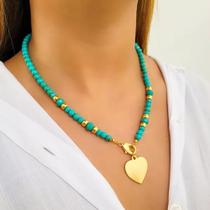 Colar Bolas e Pingente de Coração Banhado á Ouro 18k