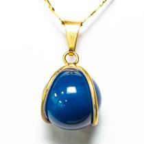 Colar Bolinha Agata Azul Envolto a Pedra Montagem Dourada