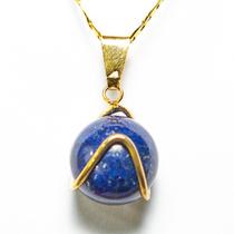 Colar Bolinha Lapis Lazuli Envolto Pedra Montagem Dourada Colar Bolinha Lapis Lazuli Envolto Pedra Montagem Dourada