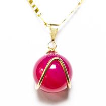 Colar Bolinha Pedra Agata Rosa Montagem Envolto Dourada Colar Bolinha Pedra Agata Rosa Montagem Envolto Dourada