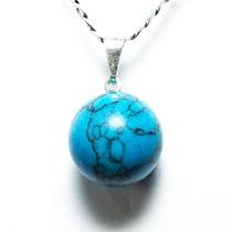 Colar Bolinha Pedra Howlita Azul Pino Prateado Colar Bolinha Pedra Howlita Azul Pino Prateado