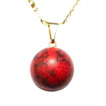 Colar Bolinha Pedra Howlita Vermelha Pino Dourada Colar Bolinha Pedra Howlita Vermelha Pino Dourada