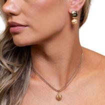 Colar bolinha white e brinco gold 40cm banhado a ouro 18k