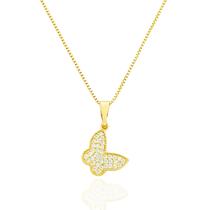 Colar Borboleta Cravejada Cristal Banhado a Ouro