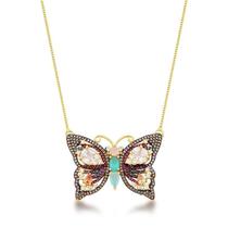 Colar borboleta cravejada pedras cristal nas assas e no corpo verde, rosa e azul Colar borboleta cravejada pedras cristal nas assas e no corpo verde, rosa e azul