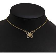 Colar Borboleta Pedra Zirconia Dourado F. Ouro 18k Semi Joia Colar Borboleta Pedra Zirconia Dourado F. Ouro 18k Semi Joia