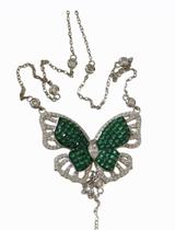 Colar borboleta prata luxo 925 rodinada com zirconio branco e verde.Rosangela lima joias