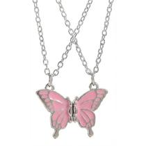 Colar Borboleta Rosa Magnético Presente Melhores Amigas Amizade Eterna BFF Kit 2 Peças Presente