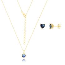 Colar + Brinco Céu Azul Conjunto Kit Feminino Antialérgico Ouro18k Prata925 Garantia Vitalícia