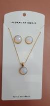 Colar + Brinco Dourado Com Pedra Opalina Colar + Brinco Dourado Com Pedra Opalina