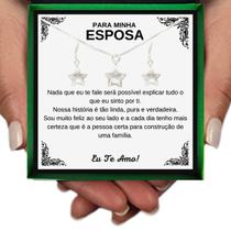 Colar Brincos Conjunto Prata 925 Presente Aniversário Esposa Casamento + Dedicatória