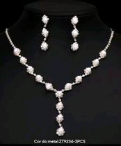 Colar,Brincos Pulseiras Pérolas e Zircôneas para Noivas,Festa em geral...