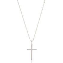Colar C/ Corrente 60Cm Pingente Cruz Lisa Folheado A Níquel