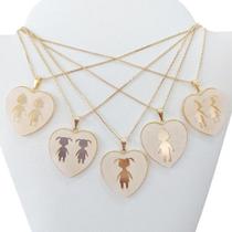 Colar C/ Pingente Madre Pérola Coração Menino Menina Filhos Colar C/ Pingente Madre Pérola Coração Menino Menina Filhos