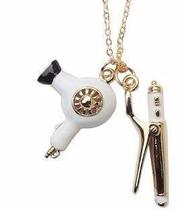 Colar Cabeleireira Com Secador Branco Folheado Ouro 18k