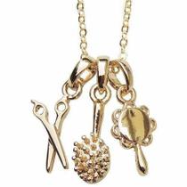 Colar Cabeleireira Escova Tesoura Espelho Folheado Ouro 18K Colar Cabeleireira Escova Tesoura Espelho Folheado Ouro 18K