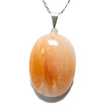 Colar Cabochão Aragonita Raio Laranja Pedra Natural Prateado Colar Cabochão Aragonita Raio Laranja Pedra Natural Prateado