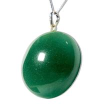 Colar Cabochão Disco Quartzo Verde Pino Prata 950