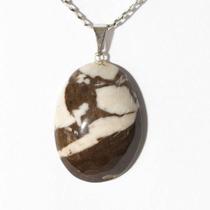 Colar Cabochão Jaspe Brecha Natural Pino Prateado