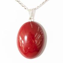 Colar Cabochão Jaspe Vermelho Pedra Natural Pino Prateado