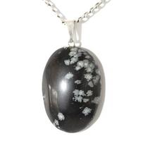 Colar Cabochão Obsidiana Flocos de Neve Pino Prateado Colar Cabochão Obsidiana Flocos de Neve Pino Prateado