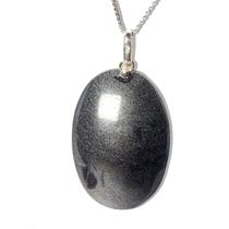 Colar Cabochão Oval 25mm Pedra Hematita Pino Prata 950