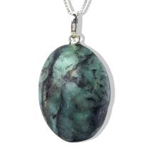 Colar Cabochão Oval Esmeralda Pino Prata 950