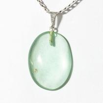 Colar Cabochão Oval Obsidiana Verde Pedra Pino Prateado Colar Cabochão Oval Obsidiana Verde Pedra Pino Prateado