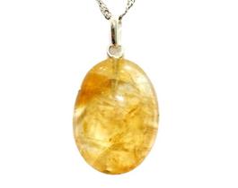 Colar Cabochão Oval Pedra Citrino Pino Prata 950