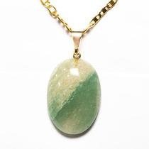 Colar Cabochão Oval Pedra Onix Verde Natural Pino Dourado Colar Cabochão Oval Pedra Onix Verde Natural Pino Dourado
