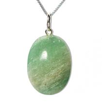 Colar Cabochão Oval Pedra Onix Verde Natural Pino Prata 950