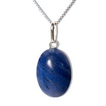 Colar Cabochão Oval Pedra Quartzo Azul 20mm Pino Prata 950