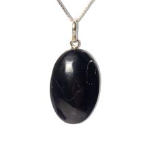 Colar Cabochão Oval Pedra Turmalina Preta 27mm Prata 950