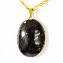 Colar Cabochao Pedra Estrela Azul Pino Dourado